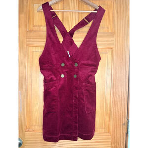 Free People Burgundy Corduroy Pinafore Overall Dress Size 12 Boho